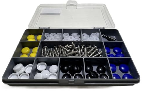 RADSO® Premium 81 Pieces - Number Plate Anti-Theft Security Screw Cover Professional Kit with Torx Security Bit - Includes BLack, White, Yellow and Blue Colour Plastic Snap Caps for Trade and DIY