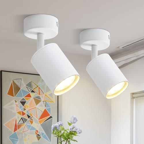 Lichtmaler 2 Stück Deckenspots 1 Flammig Weiß - Deckenstrahler GU10 Deckenleuchte Schwenkbar 350° Spotleuchte Mode Wand Deckenlampe Spots LED für Küche Wohnzimmer Flur, Ohne Leuchtmittel