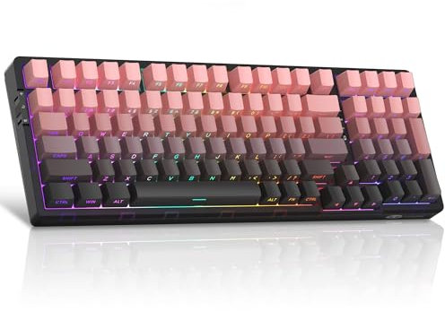 MageGee LIGHT100 Wireless Creamy Keyboard, Gasket Structure Hot Swappable, 2.4G/USB-C/BT5.0 RGB Backlit Mechanical Gaming Keyboard für Win/Mac/PC, 8000mAh Battery, Side Printed PBT Keycap, Pink