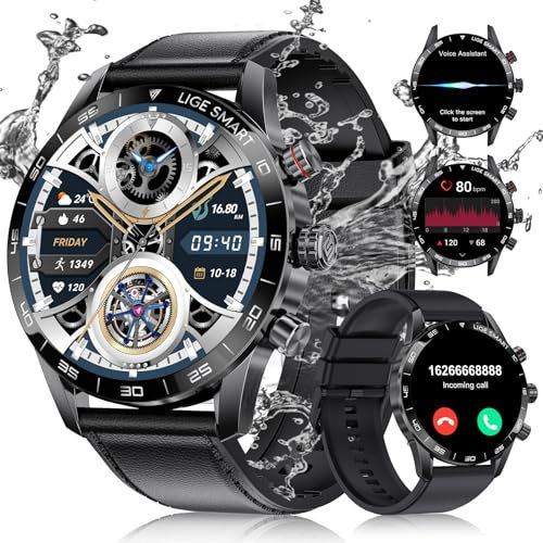 LIGE Smartwatch Uomo 1.43 AMOLED/400mAh, Orologio Con Chiamata Bluetooth, Cardiofrequenzimetro 24/7 SpO2, IP68 Impermeabile 124 Modalità Sportive per Android iOS