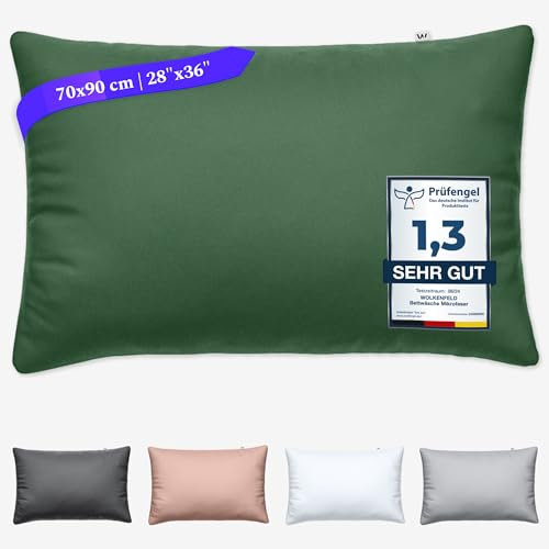 Wolkenfeld Hochwertiger Kopfkissenbezug 70x90 Grun - Öko-Tex-Zertifiziert - superweich und bügelfrei - superweicher Kopfkissenbezug 70x90 mit verdecktem Reißverschluss