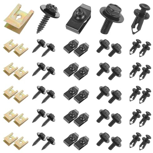 Lot de 100 vis et écrous de voiture, clips universels pour garniture de carrosserie de voiture et vis en plastique, clips et fixations de voiture en métal, kit de clips à vis pour pare-chocs,