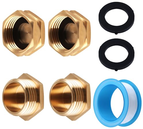 SPEEDWOX 4pcs 3/4 Garden Hose End Caps with Washers Brass Spigot Cap Brass Garden Hose Cap with Washers Female End Male Pipe Plug Outer Male Threaded Plug with Tape