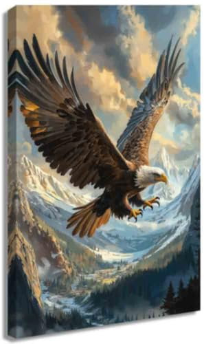 ZQQART Leinwanddruck mit Weißkopfseeadler Adler der im Wald schwebt Gemälde Wildtier Vogel Poster für Herren Schlafzimmer Dekor (Schwarz,30x45cm)