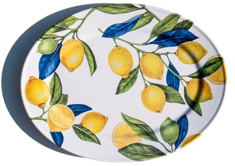 Abode Homewares Lemon Orchard Pure Premium Melamine Oval Platter, 16.9 x 13