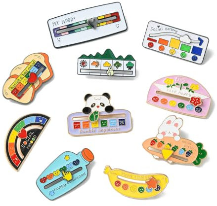 UR URLIFEHALL 10Pcs Enamel Social Battery Pin Badge Slider Mood Brooch Lapel Pins for Clothes Hats Jacket Jeans Decorative Craft Backpacks