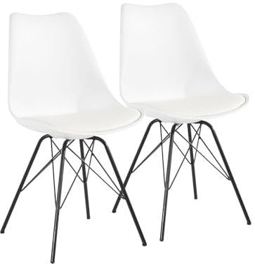 Riess Ambiente 2er Set Retro Stuhl Scandinavia MEISTERSTÜCK - weiß schwarz - Kunstleder Stahl - Esszimmerstuhl minimalistisch pflegeleicht