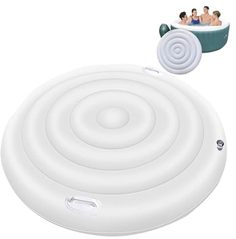 Rond/Carré Housse De Spa Gonflable, Rond 135/155cm avec PoignéEs, Carré 135/165cm, avec Valve De Gonflage Et DéGonflage Faciles, Coupe-Vent, ImperméAble, Anti-Neige Et IsoléE (Rond-145cm)