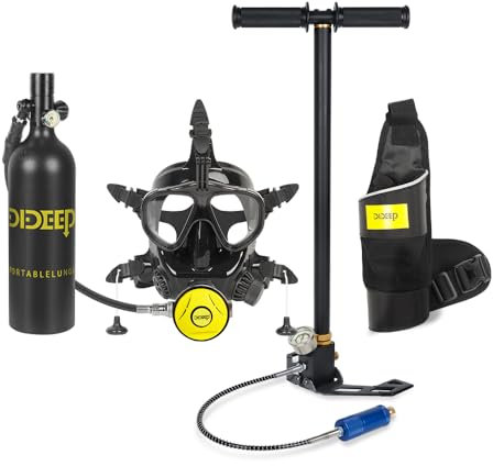 DIDEEP Tauchflasche und Vollgesichtsmaske, Mini-Tauchflasche zum Schnorcheln und Freizeittauchen, Wiederverwendbare Lungenflasche mit Anti-Leck-Design, leichtes tragbares Tauchflaschen-Set