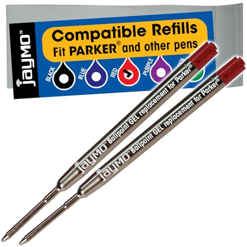 Jaymo Replacement for Parker 30525PP/30526PP - Measures 3.875 in / 98 mm Long - G2 Gel Ballpoint Pen Refill - 2 Red