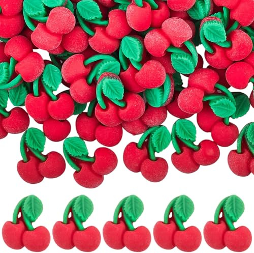 SUNNYCLUE 60Pcs Cherry Flatback Resin Charms Fruit Craft Embellishments 3D Red Food Kawaii Flat Back Small Crafts Cabochons Accessories for Jewellery Nail Art Hair Clips Scrapbook Phone Cases DIY
