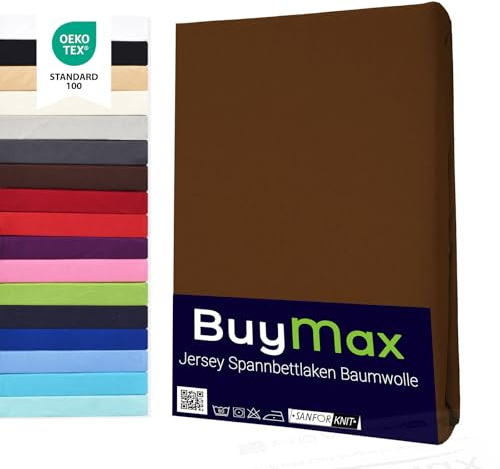Buymax® Spannbettlaken 90x200cm Doppelpack 100% Baumwolle Spannbetttuch Bettlaken Jersey, Matratzenhöhe bis 25 cm, Farbe Schokobraun