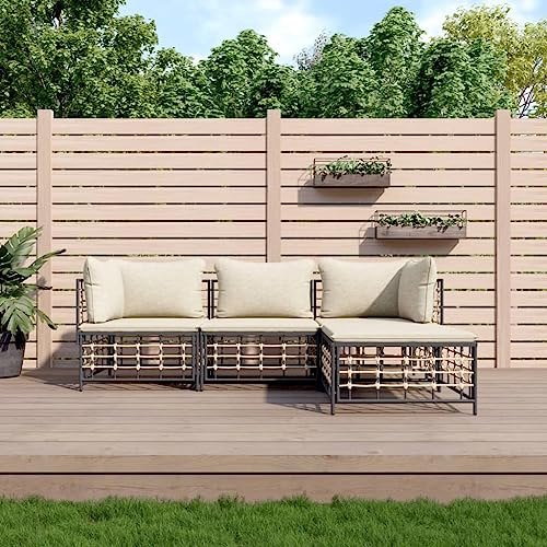 QZZCED 4-TLG. Garten-Lounge-Set mit Kissen Anthrazit Poly Rattan Garten Lounge Set Balkon Sofa Set für Gärten