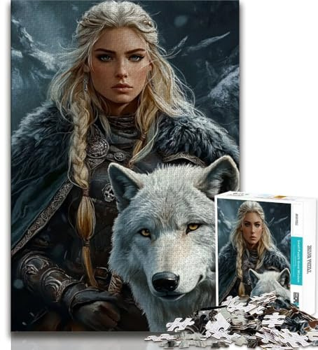 Puzzle 1000 Teile für Teenager Wolf und Frau, 1000-teiliges Puzzle mit passendem Poster und Quizblatt für Kinder ab 14 Jahren (Größe 38x26cm)