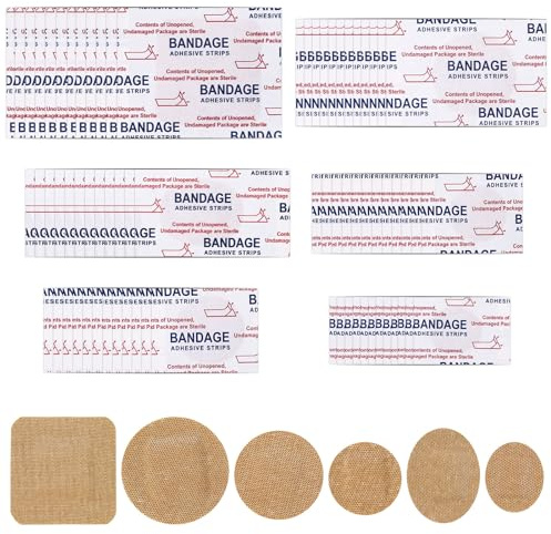 120pcs Small Bandages, Flexible Non-Woven Fabric Adhesive Strips Plasters Including Round Circle Oval & Square Shapes for Face & Tiny Spot Dot Wounds Protection