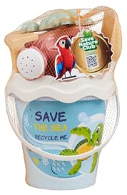 Simba Recycle Baby Eimergarnitur (16cm) – Strandspielzeug für Kinder, 6-teiliges Sandspiel-Set mit Eimer, Gießkanne, Förmchen, Schaufel und Rechen aus recycelten Materialien