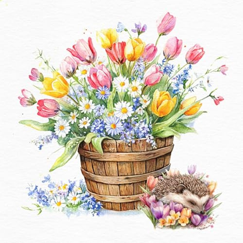 ti-flair Servietten Papier 33x33cm 3-lagig 20 Stück - nachhaltig & hochwertig - Einweg Frühlingsservietten mit Blumenstrauß und Igel - Papierservietten für Frühling Tischdeko