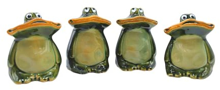 4er Set Deko-Frösche, Breitmaulfrösche, Gartenfigur Frosch, Frösche für Garten, Terrasse oder Teich, Froschfiguren aus Keramik, sitzend, lasiert in dunkelgrün, Größe: L/B/H ca. 4 x 4 x 6 cm.