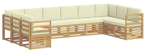 vidaXL Outdoor-Sofagarnitur mit Kissen 10 pcs Weiß und Creme Polyester, Garten-Lounge-Set, modernes Outdoor-Sofa, Bequeme Terrassenmöbel, strapazierfähige Sitzgelegenheit