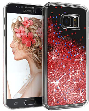 EAZY CASE Hülle kompatibel mit Samsung Galaxy S7 Schutzhülle mit Flüssig-Glitzer, Handyhülle, Schutzhülle, Back Cover mit Glitter Flüssigkeit, aus TPU/Silikon, Transparent/Durchsichtig, Rot