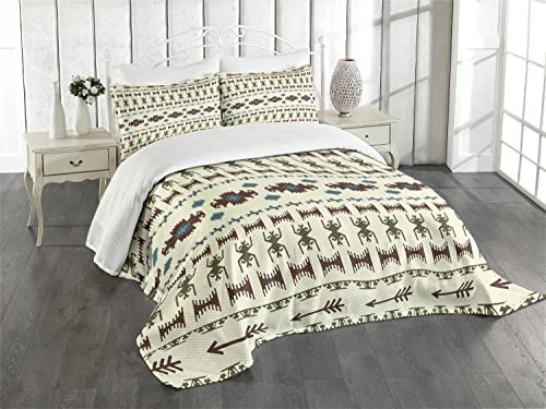 ABAKUHAUS Ethnisch Tagesdecke Set, Stammes-Azteken-Eingeborener, Set mit Kissenbezügen Sommerdecke, für Einzelbetten 170 x 220 cm, Beige und Braun