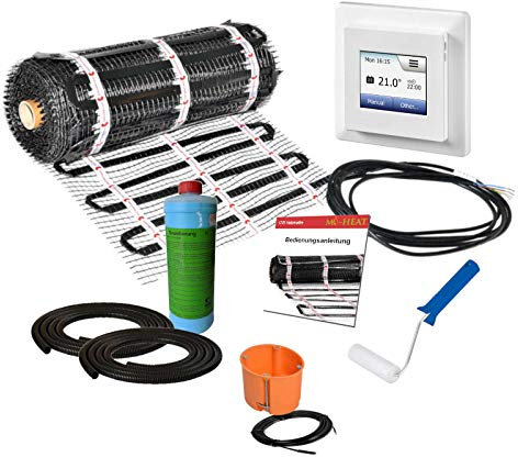 Mi-Heat 17/5 Dünnbettheizmatte 200W/m² - 7m² Fuß Bodenheizung Komplettsystem f Laminat Parkett Holzboden Vinyl Holzboden