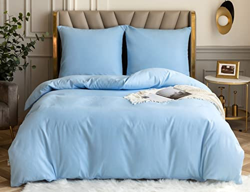 Amolavet Sommer Bettwäsche 200x200 Hellblau 3teilig Set aus Gebürstetem Mikrofaser Sommerbettwäsche 200x200 Mit Reißverschluss für Doppelbett Bettbezug 200X200cm + 2 Kissenbezüg 80x80cm