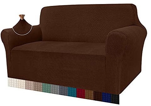 Granbest High Stretch Sofabezug Moderne Sofaüberwurf Jacquard Elastische Sofahusse für Wohnzimmer Protector für Hunde Haustiere (2 Sitzer, Schokolade)
