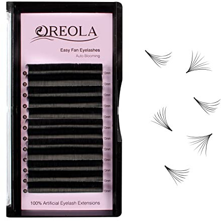 Oreola Self-Fanning Lashes Natural Volume Eyelash Extensions Auto Blooming 3D Fast Fan Lashes for Salon 1 Second D Curl 0.07 13mm