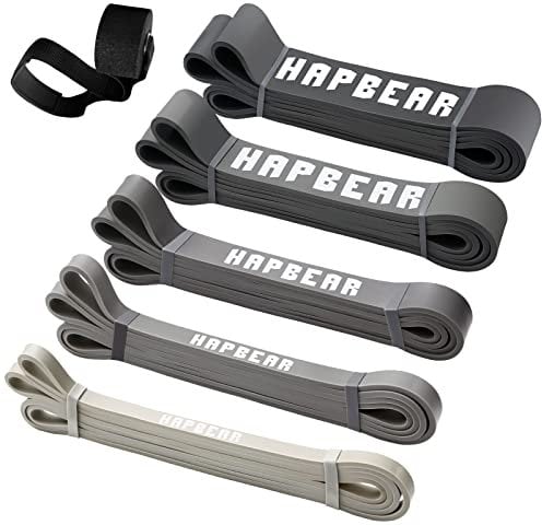 HAPBEAR Pull Up Assistance Bands, Resistance Band Set of 5, Long Power Workout Rubber Bands with Door Anchor, Strength Heavy Duty Exercise Bands for Powerlifting Stretching Fitness Training