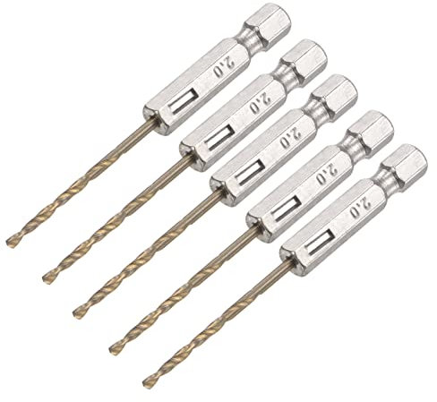 sourcing map 5 Pcs High Speed Steel Hex Shank Twist Drill Bit, 2mm Drilling Dia with 1/4 Inch Hex Shank 70mm Length