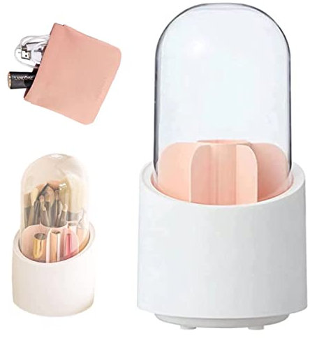 Organiseur de maquillage rotatif à 360°, avec couvercle transparent, pour pinceaux de maquillage et petite trousse de maquillage (rose)