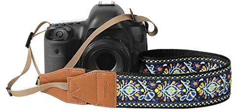 MoKo Camera Strap, Woven Vintage Camera Strap for DSLR Cameras, Adjustable Embroidered Neck & Shoulder Strap for Video Camcorder, Binoculars, and Nikon/Canon/Sony/Minolta Digital Cameras, Vintage Blue