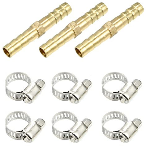 X AUTOHAUX 1 Ensemble 3 Raccords Droit 6mm Laiton Cannelé Connecteur Tuyau avec 6 Colliers