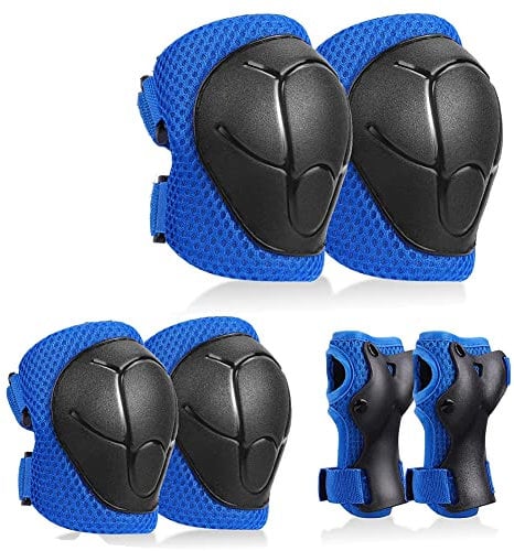 nanologi Kinder Knieschoner Set, 6 in 1 Schutzausrüstung Kinder Knieschützer Ellbogenschützer Set für Skateboard Radfahren Roller - Blau und Schwarz