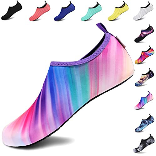 VIFUUR Femmes Chaussures d'eau Hommes, Pieds Nus Eau sèche Natation Yoga Chaussures de Plein air Snorkeling Plage Surf Multi-diagonale40/41EU