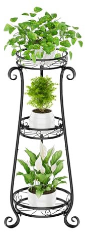 JC-Houser 3 Etagen Blumenständer Pflanzenständer Blumenetagere Pflanzenregal aus Metall für große Töpfe Indoor Outdoor, hohes stabiles Blumen Gestell Regal Stand für Balkon Büro Bad Ecke, Schwarz
