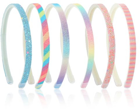 Ouligay 6 Stück Stirnband Kinder Mädchen,Regenbogen Haarreif Kinder,Pailletten Rutschfestes Stirnbänder,Headbands for Girls Haarschmuck für Daily Party