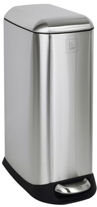 SVITA TS20 - Poubelle à pédale - 20 l - Avec seau intérieur - En plastique - Avec couvercle à fermeture douce - Rectangulaire - Aide à la cuisine - Argenté