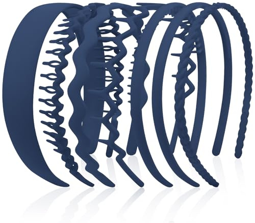 VELSCRUN 7 Pcs Different Headbands for Women Navy Blue Hair Bands for Women's Wavy Curly Hair Non Slip Plastic Head Bands with Teeth Comb Headband Face Wash Hair Accessories Gifts for Women Gilrs