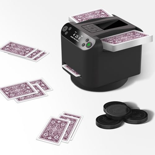 Kartenmischer & Dealer Maschine 360° drehbar, 4 kabellose Tasten, wiederaufladbar für UNO, Blackjack, Texas Hold'em