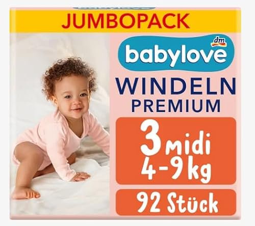 babylove Windeln Premium Gr. 3 Midi, (4-9 kg), Jumbo Pack, 92 Stück