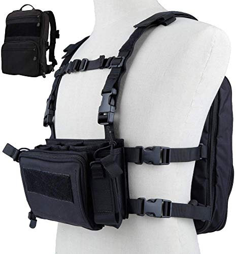 ANSNOW Taktische Weste, Airsoft-Munitions-Brusttasche, 5,56-9-Mm-Magazinträger Mit Molle-Flachpack-Rucksack/Bk/40–69 cm