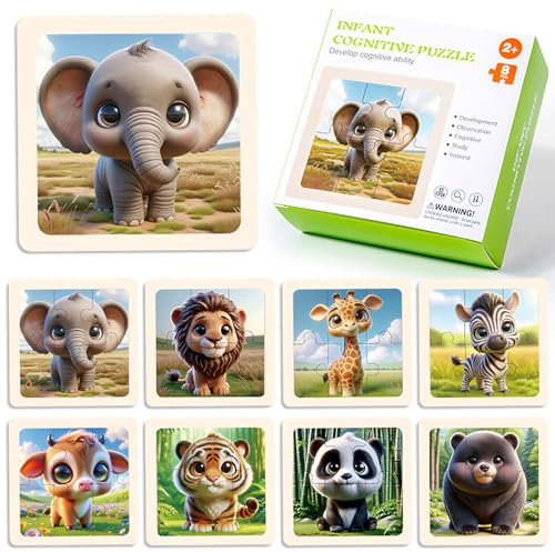 Hshenjhu Kinderpuzzle, Holzpuzzle für Kinder Set, Puzzle aus Holz mit je 6 Teilen, Spielzeug für Kinder, Tierpuzzle aus Holz Lernspielzeug Perfekt für Jungen und Mädchen ab 2 Jahren +