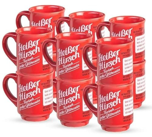 novado Heißer Hirsch 12x Glühwein Tasse [Spar-Set] - Rot, 200ml, Keramik, Winterliche Tipps