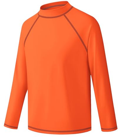 Rashguard-Badeshirt für Jungen, langärmelig, LSF 50+, Rashguard, schnelltrocknend, für Kinder, Jugendliche, Angeln, Wasser, Sonne, UV, LSF, Orange7502, 3-4 Jahre