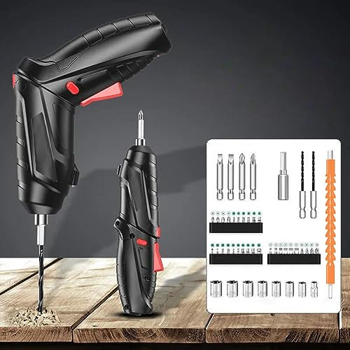 47 in 1 Portable Cordless Screwdriver Set,Rechargeable Cordless Drill Rotated 90 Degrees,3.6V Pivot Grip Electric Cordless Screwdriver,Electric Screwdriver Kit for Home Office DIY Tools