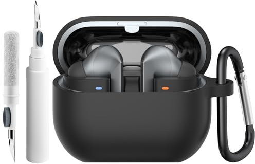 YLK Funda Compatible con Samsung Galaxy Buds 3 / Buds 3 Pro con Kit de Limpieza, Funda Silicone con Hebilla, Carga Inalámbrica (Negro)