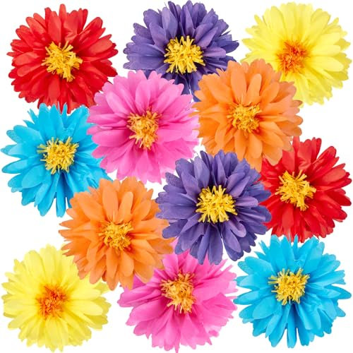 Easy Joy 12 Stück Papierblumen Pompons Deko,Regenbogen Gänseblümchen Deko,Zimmer Deko Aesthetic,Papierblumen Zum Aufhängen für Regenbogen Deko Kindergeburtstag,Gartenparty,Karneval,Geburtstagsdeko