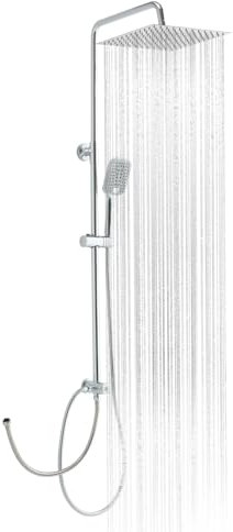 OFFO Shower Riser Rail Kit, with 25cm Square Rainfall ShowerHead and Handheld,1.6m Hose,Shower Column for Bathroom, Chrome